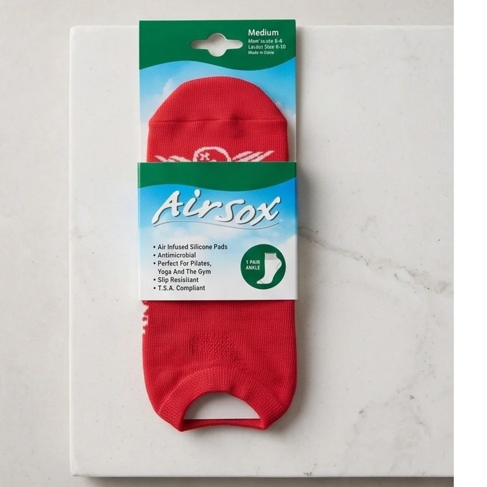Lot of 2 Airsox Yoga Socks Red Ankle Pilates Gym Non Slip Medium 1009-3 NEW